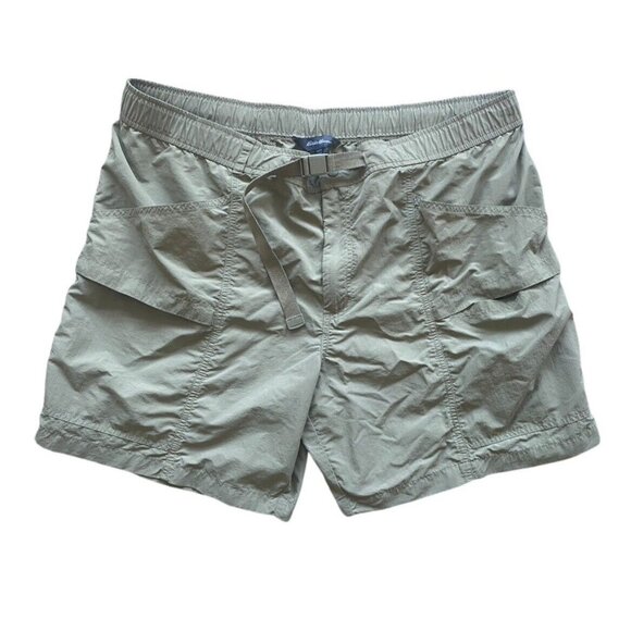 Eddie Bauer Hiking Shorts Mens Large‎ Ripstop Belted Nylon Outdoor Dark Tan XXL - Picture 1 of 5